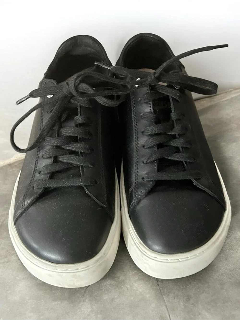 Women’s Black Leather Low-Top Sneakers with White Sole
